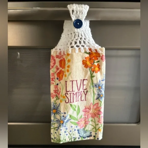 Hand Crafted Colorful Floral Hanging Hand Towel Crochet Top Live Simply Logo - Picture 6 of 10